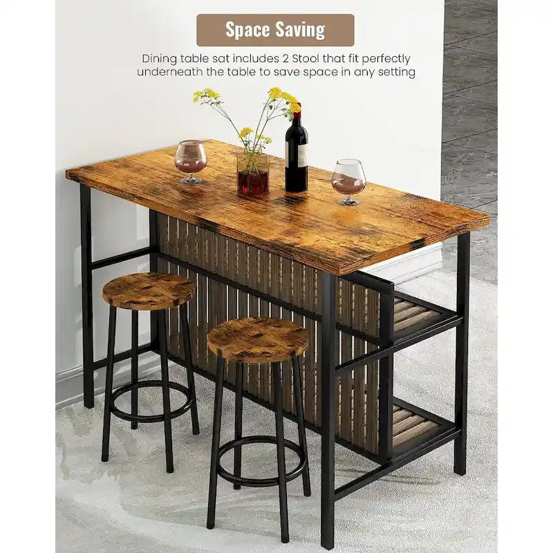 Îlot de cuisine Mieres avec 2 tabourets et étagères ouvertes