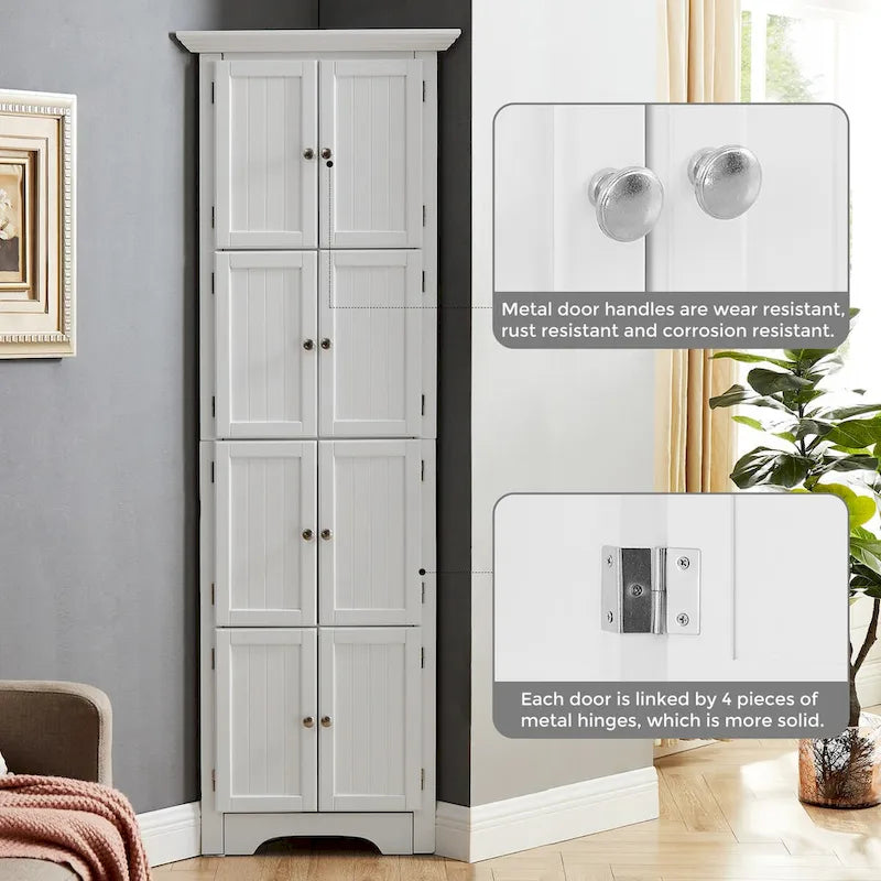 Tall Storage Cabinet with 4 Shelves for Living Room, Kitchen