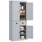 Meuble de rangement de cuisine autoportant traditionnel de 72 pouces avec 4 portes et 3 étagères réglables, grand tiroir central