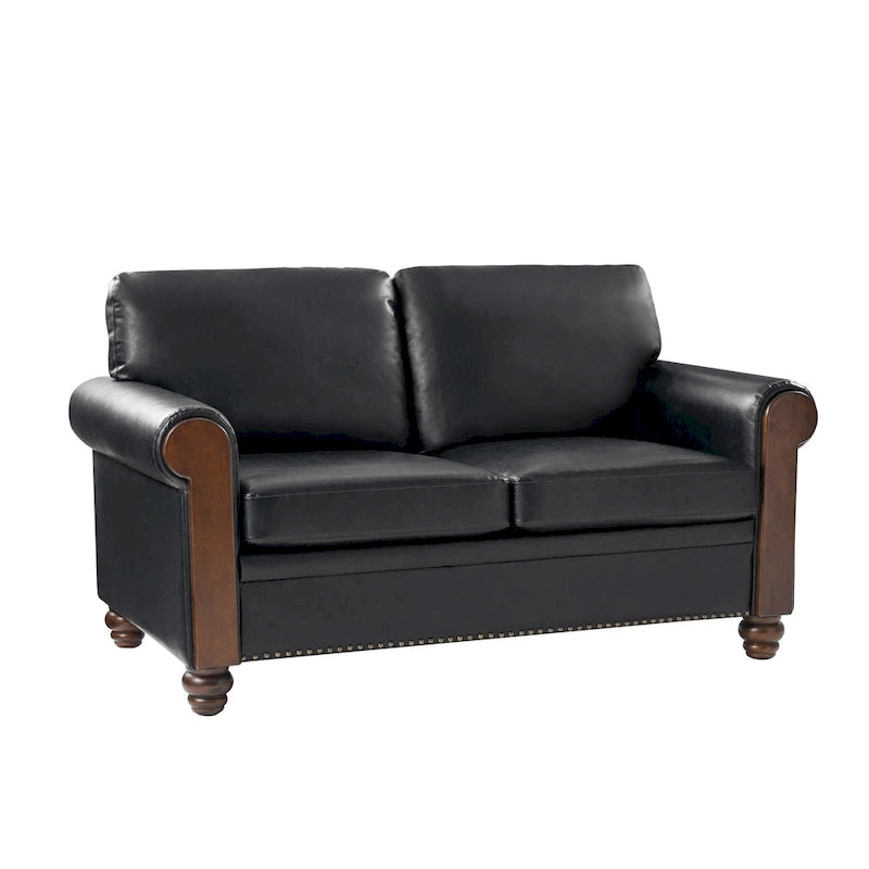 Canapé Hedda en cuir transitionnel de 150 cm de large avec pieds en bois massif par HULALA HOME