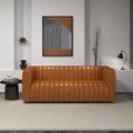 Rasam Mid Century Modern Luxury Tight Back Geniune Leather Couch in Cognac Tan