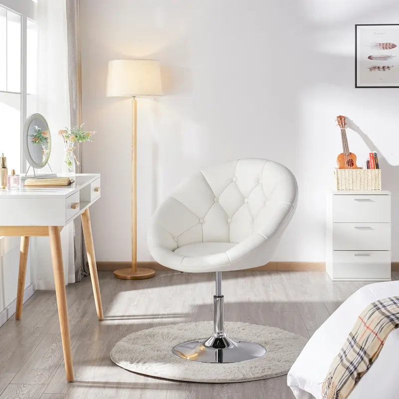 Yaheetech Modern Tufted Faux Leather Barrel Accent Chair