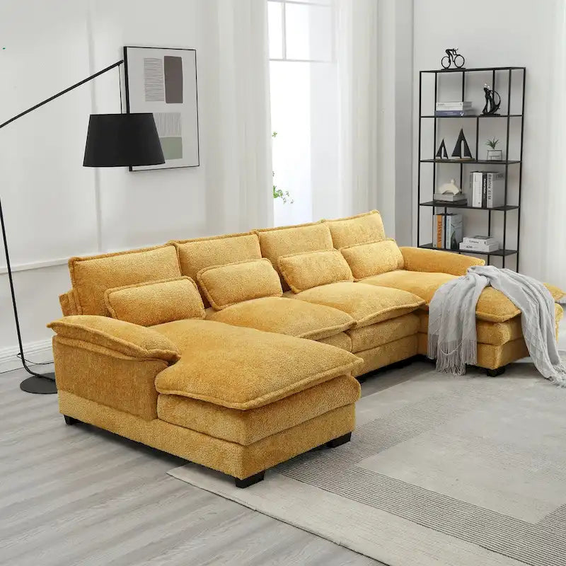 Grand canapé d'angle moderne en tissu chenille en forme de U avec poufs, canapé réversible pour salon