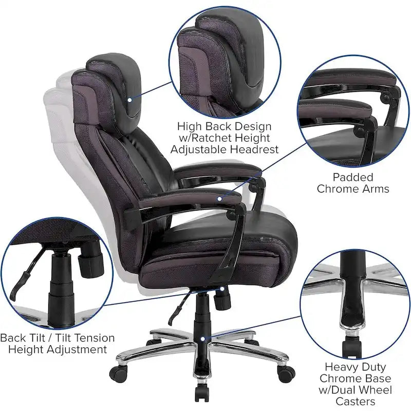 Fauteuil de direction noir en similicuir HERCULES Big & Tall de la série LeatherSoft