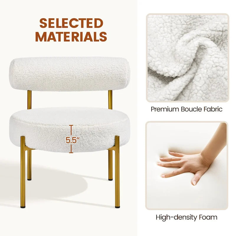 Yaheetech Boucle Gold Metal Legs Accent Chair With Round Padded Seat, White - 252326