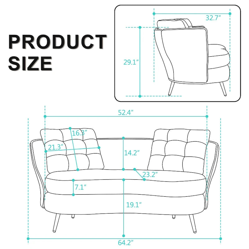 Velvet Loveseat Sofa with Golden Metal Legs for Living Room