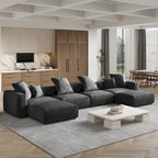 Grand canapé sectionnel modulable réversible en lin en U avec 2 poufs