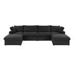Grand canapé sectionnel modulable réversible en lin en U avec 2 poufs