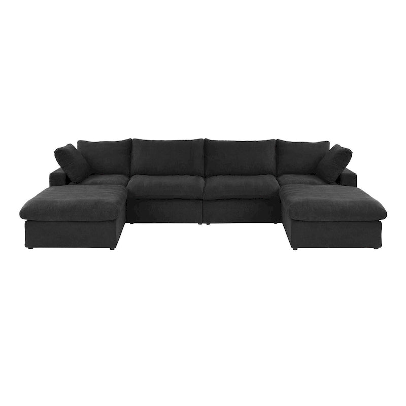 Grand canapé sectionnel modulable réversible en lin en U avec 2 poufs
