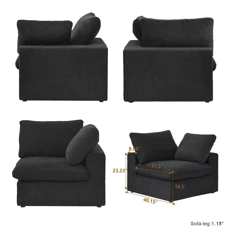 Grand canapé sectionnel modulable réversible en lin en U avec 2 poufs