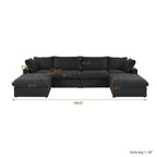 Grand canapé sectionnel modulable réversible en lin en U avec 2 poufs