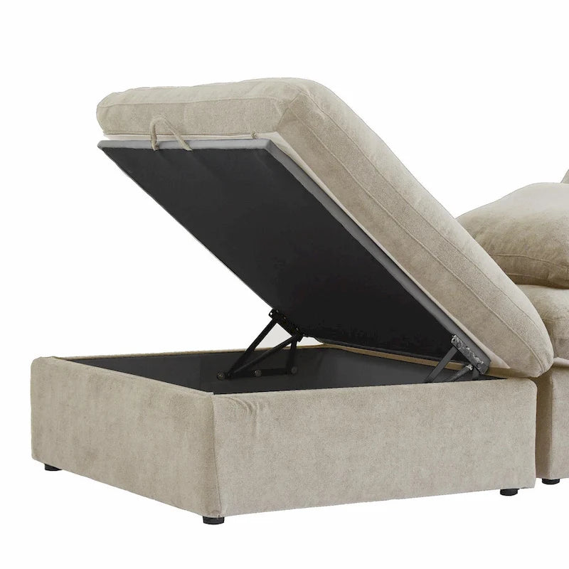 Grand canapé sectionnel modulable réversible en lin en U avec 2 poufs