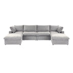 Grand canapé sectionnel modulable réversible en lin en U avec 2 poufs