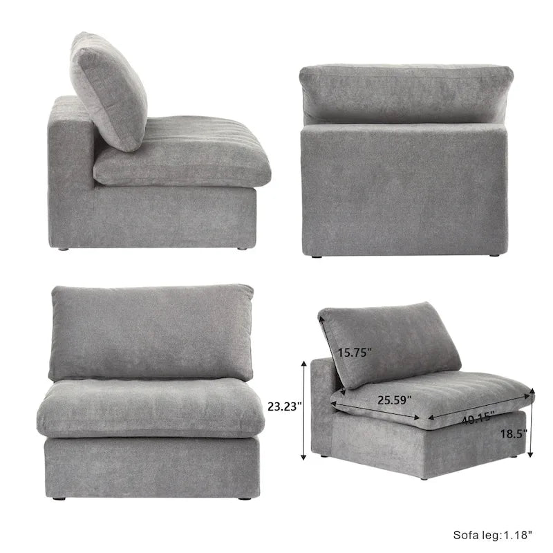 Grand canapé sectionnel modulable réversible en lin en U avec 2 poufs