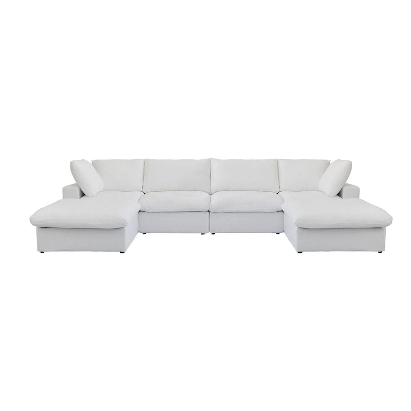 Grand canapé sectionnel modulable réversible en lin en U avec 2 poufs