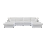 Grand canapé sectionnel modulable réversible en lin en U avec 2 poufs