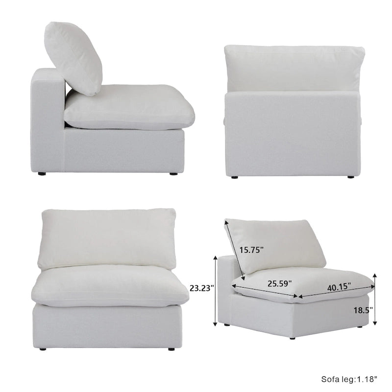 Grand canapé sectionnel modulable réversible en lin en U avec 2 poufs