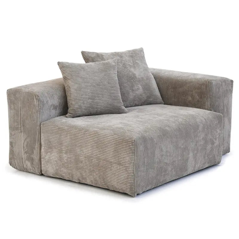 Grand canapé sectionnel modulable réversible en lin en U avec 2 poufs