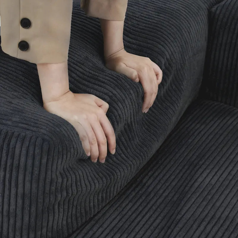Grand canapé sectionnel modulable réversible en lin en U avec 2 poufs