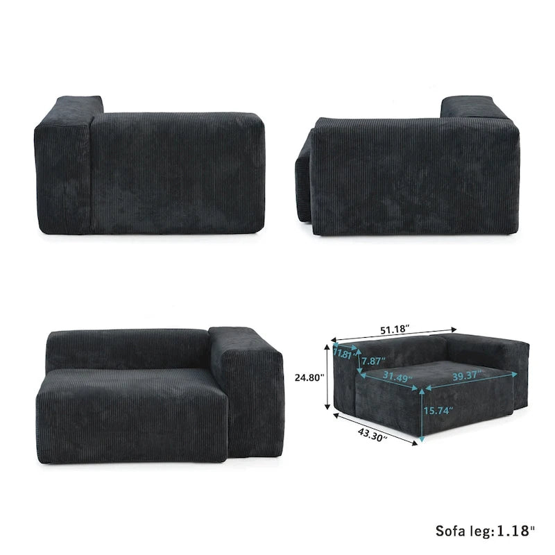 Grand canapé sectionnel modulable réversible en lin en U avec 2 poufs