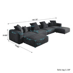 Grand canapé sectionnel modulable réversible en lin en U avec 2 poufs
