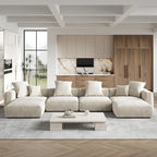 Grand canapé sectionnel modulable réversible en lin en U avec 2 poufs
