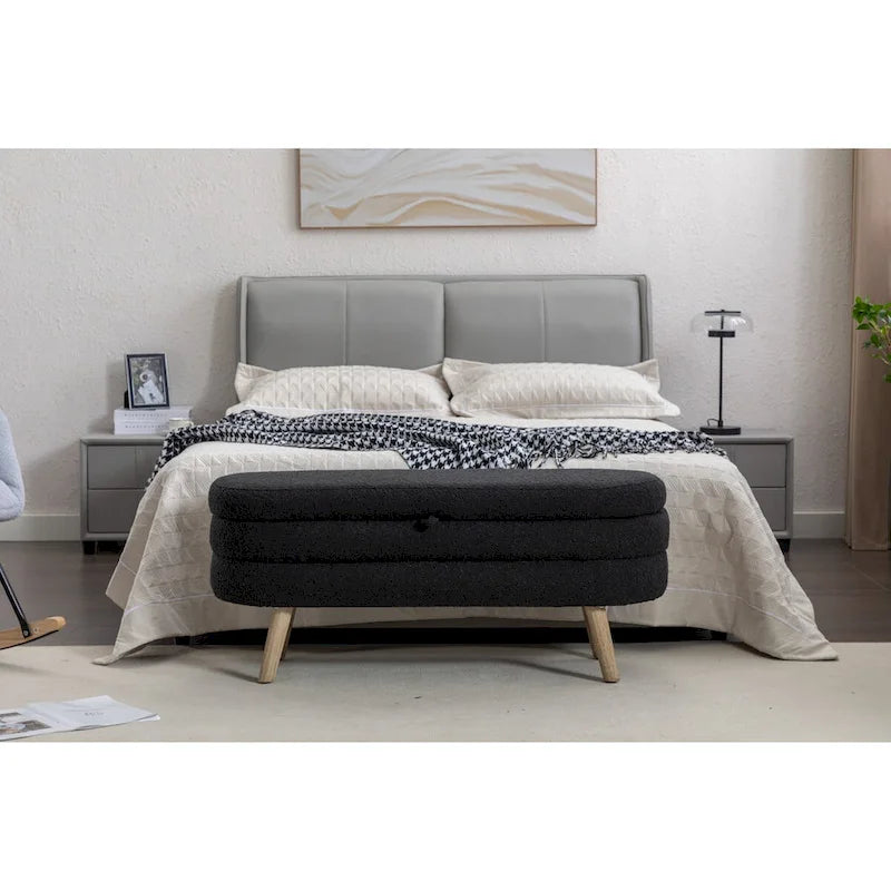 Boucle Fabric Storage Bench For Living Room Bedroom Indoor