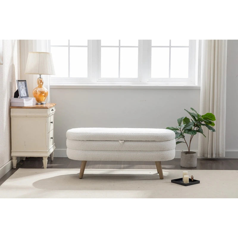 Boucle Fabric Storage Bench For Living Room Bedroom Indoor