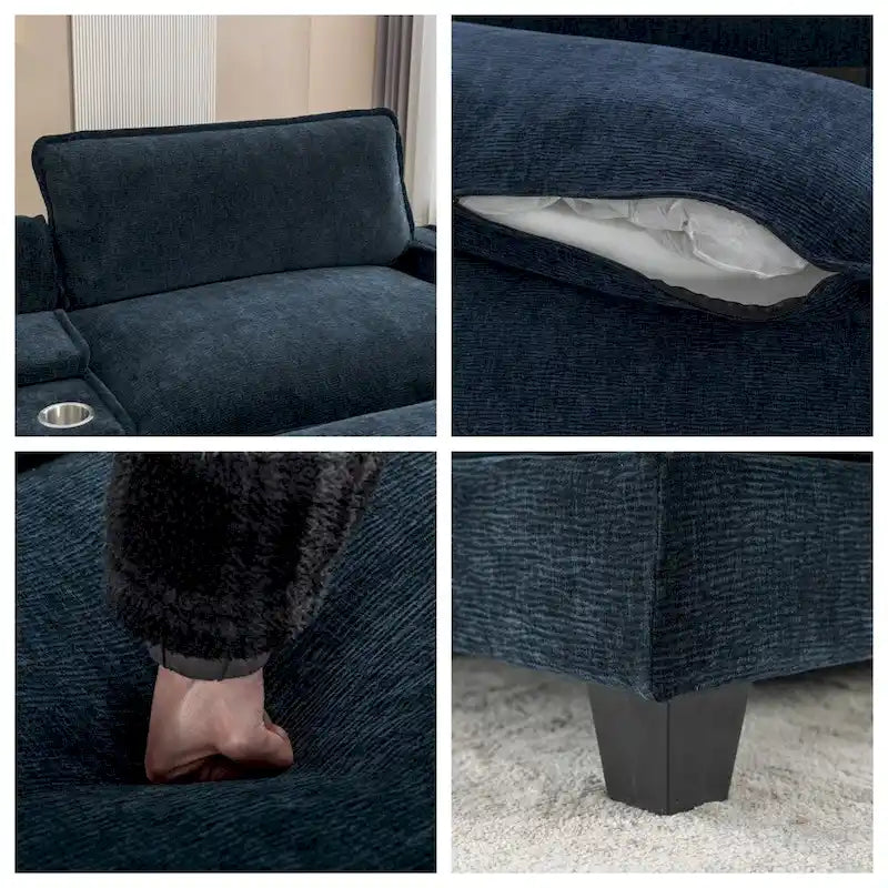112.6 Chenille Upholstered Sectional Sofa with Two Removable Ottoman