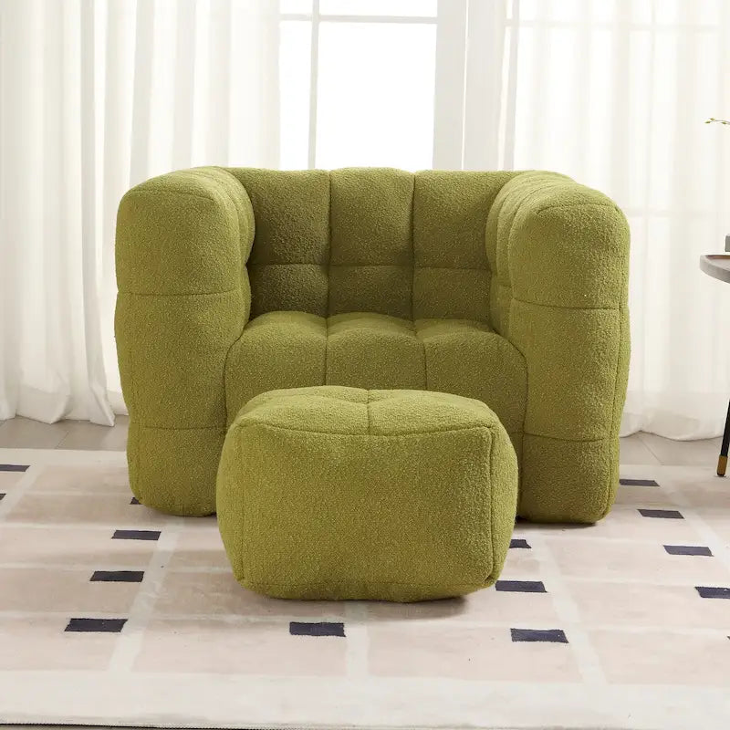 HOMEFUN Fauteuil d'appoint moderne capitonné en tissu bouclé avec ottoman