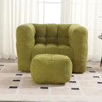 HOMEFUN Fauteuil d'appoint moderne capitonné en tissu bouclé avec ottoman