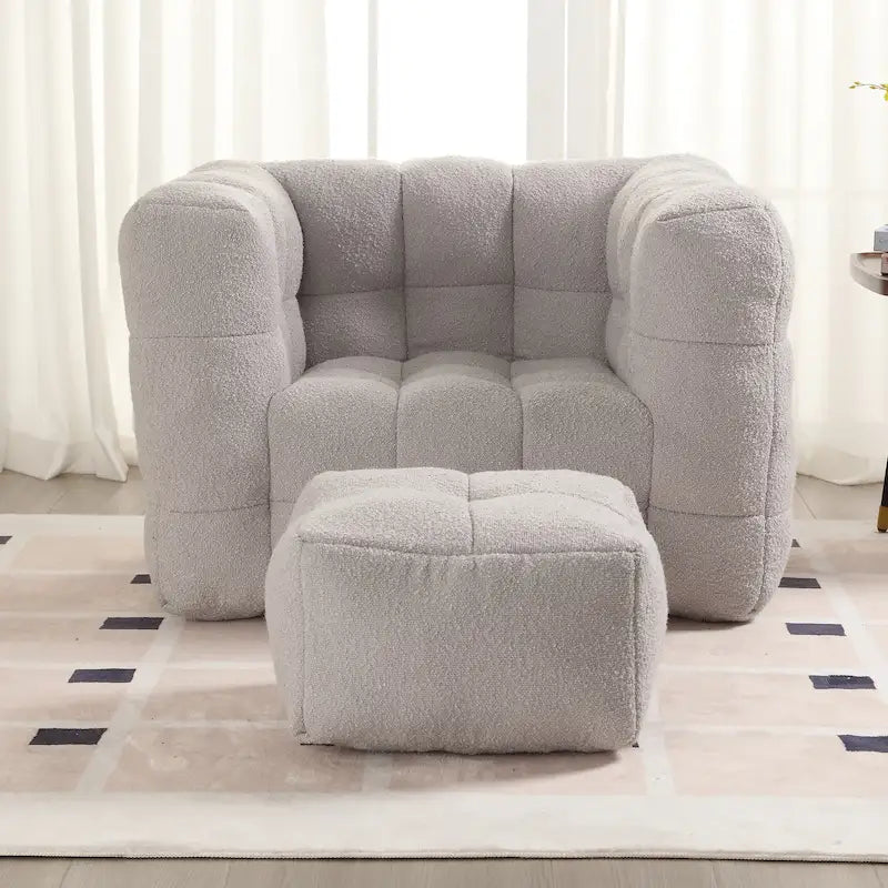 HOMEFUN Fauteuil d'appoint moderne capitonné en tissu bouclé avec ottoman
