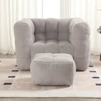 HOMEFUN Fauteuil d'appoint moderne capitonné en tissu bouclé avec ottoman