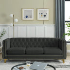 Canapé 3 places 2 pièces en velours, canapé Chesterfield classique avec boutons touffetés, accoudoirs carrés, clous décoratifs et pieds en métal