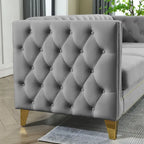 Canapé 3 places 2 pièces en velours, canapé Chesterfield classique avec boutons touffetés, accoudoirs carrés, clous décoratifs et pieds en métal