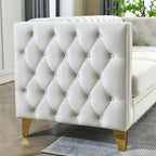 Canapé 3 places 2 pièces en velours, canapé Chesterfield classique avec boutons touffetés, accoudoirs carrés, clous décoratifs et pieds en métal