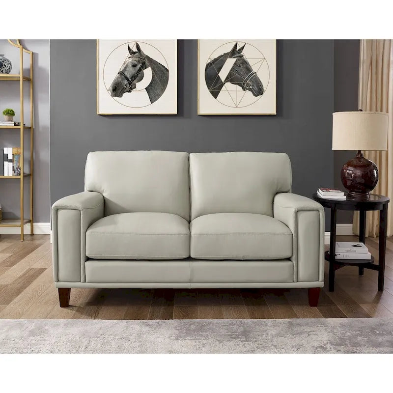 Hydeline Hayward Top Grain Leather Loveseat with Feather, Memory Foam and Springs