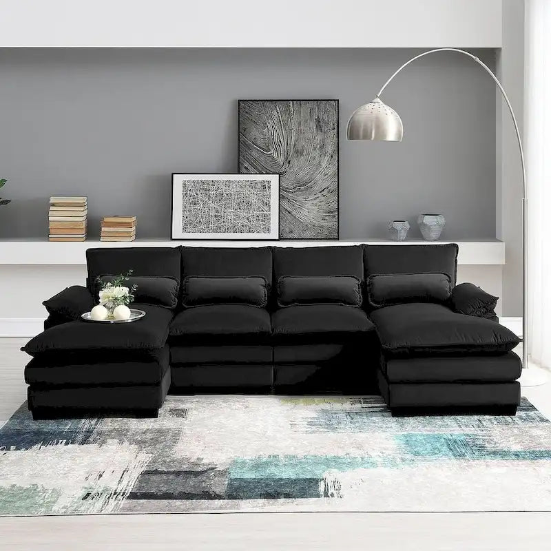 6-seat U-shaped Sectional Sofa, Sleeper Sectional with Waist Pillows for Living Room, Apartment