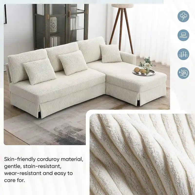 L-shaped Sofa Couch Bed Modern Reversible Sectional Sofa with Storage Chaise for Living Room