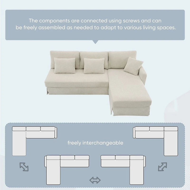 L-shaped Sofa Couch Bed Modern Reversible Sectional Sofa with Storage Chaise for Living Room