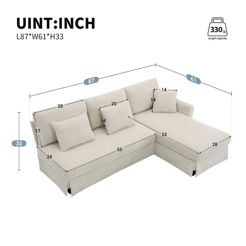 L-shaped Sofa Couch Bed Modern Reversible Sectional Sofa with Storage Chaise for Living Room