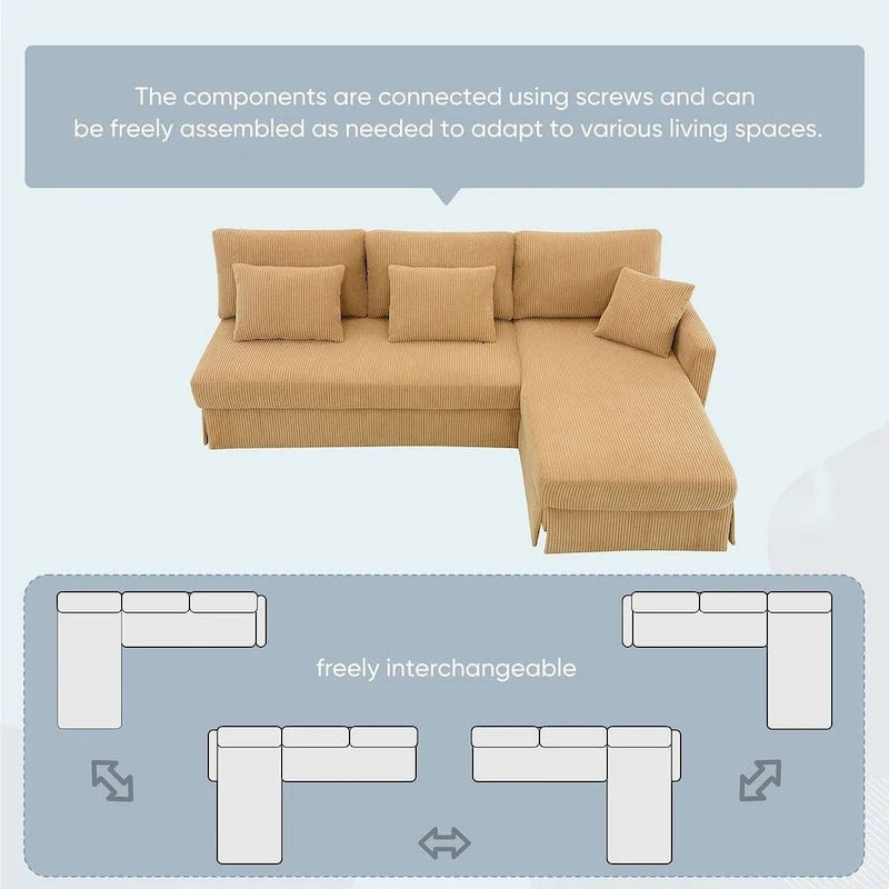 L-shaped Sofa Couch Bed Modern Reversible Sectional Sofa with Storage Chaise for Living Room