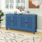 Grand buffet de rangement, buffet 4 portes avec poignées à anneau pour salon, salle à manger (bleu marine)