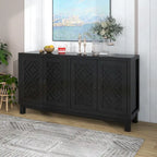 Grand buffet de rangement, buffet 4 portes avec poignées à anneau pour salon, salle à manger (bleu marine)