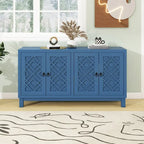 Grand buffet de rangement, buffet 4 portes avec poignées à anneau pour salon, salle à manger (bleu marine)