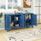 Grand buffet de rangement, buffet 4 portes avec poignées à anneau pour salon, salle à manger (bleu marine)