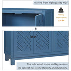 Grand buffet de rangement, buffet 4 portes avec poignées à anneau pour salon, salle à manger (bleu marine)
