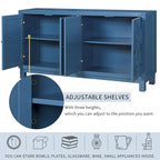 Grand buffet de rangement, buffet 4 portes avec poignées à anneau pour salon, salle à manger (bleu marine)