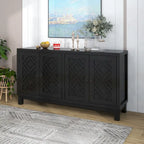 Grand buffet de rangement, buffet 4 portes avec poignées à anneau pour salon, salle à manger (bleu marine)
