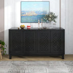 Grand buffet de rangement, buffet 4 portes avec poignées à anneau pour salon, salle à manger (bleu marine)